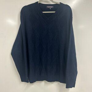 Roundtree & Yorke Men’s Black V-Neck Sweater Classic Diamond Knit Pullover Large